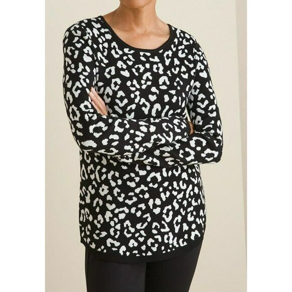 Chicos Womens Black & White Leopard Print Sweater 3 XL Pullover Rayon/Polyester - Picture 1 of 7